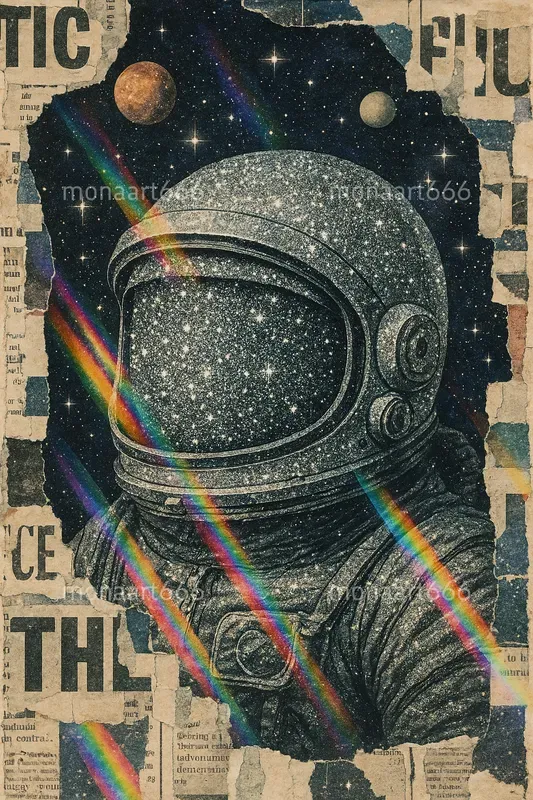 Celestial Glitter Collage Art