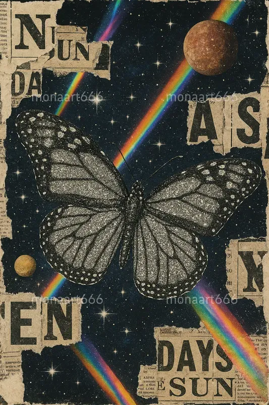 Celestial Glitter Collage Art
