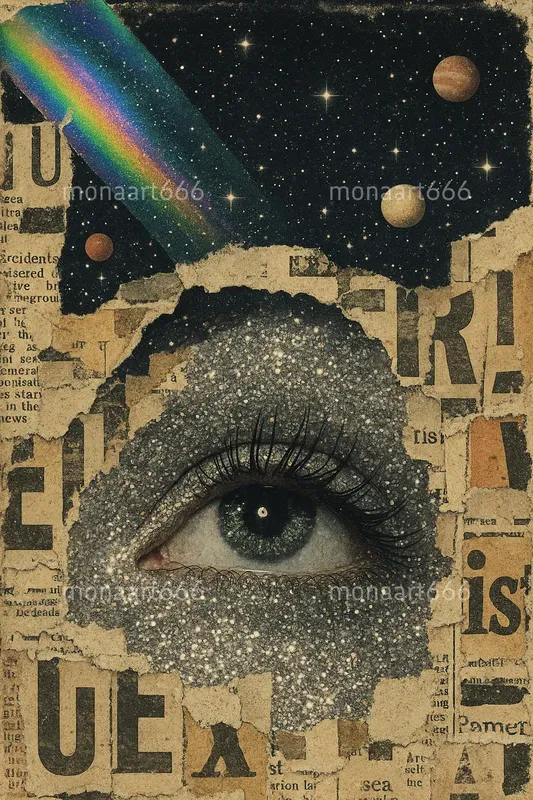 Celestial Glitter Collage Art