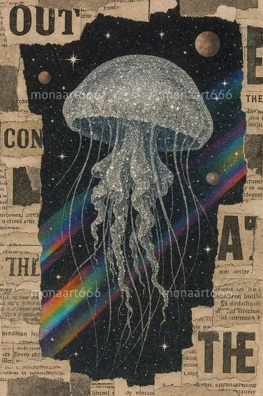 Celestial Glitter Collage Art