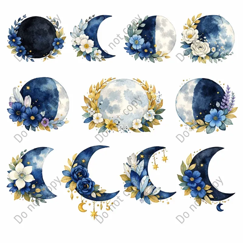 Watercolor Moon Phase Clipart Sets