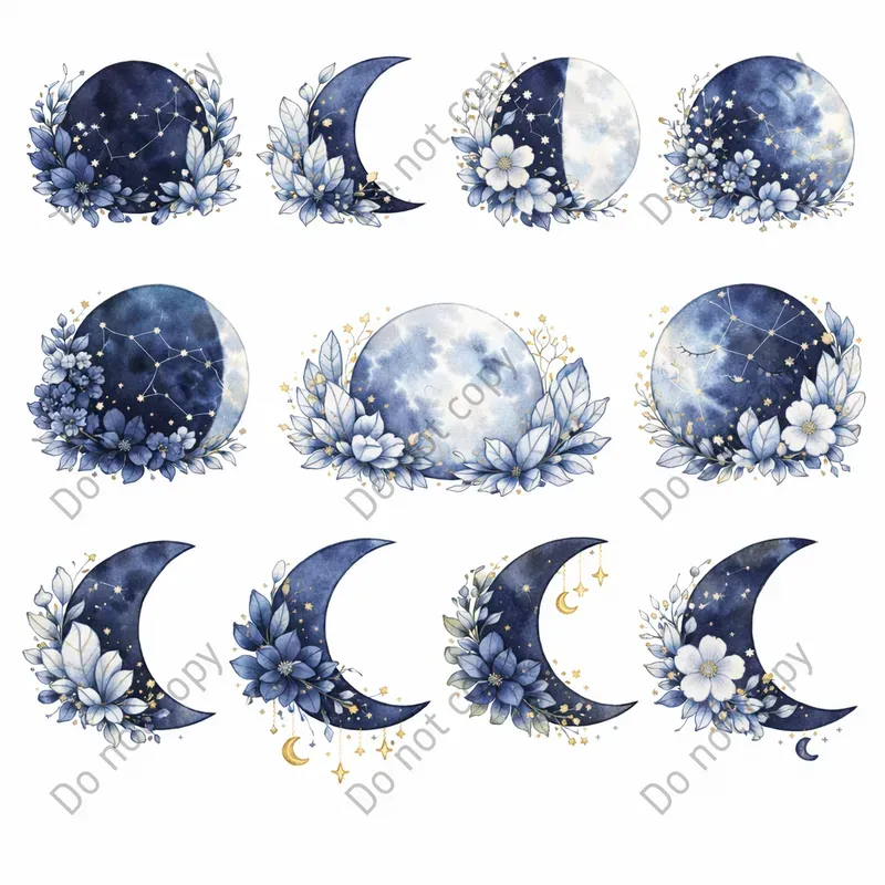 Watercolor Moon Phase Clipart Sets