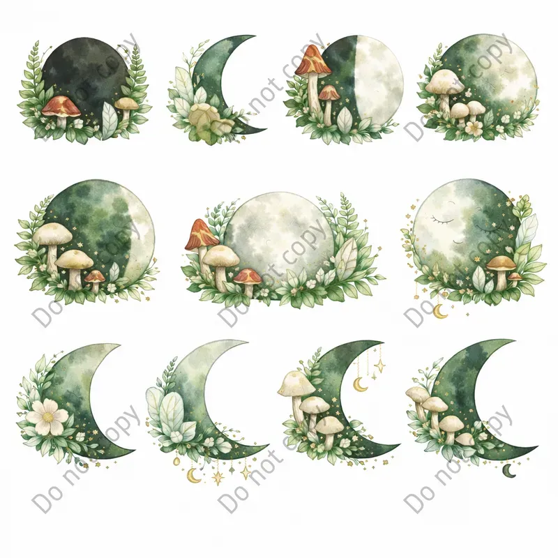Watercolor Moon Phase Clipart Sets