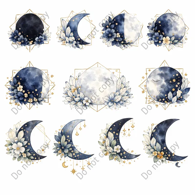 Watercolor Moon Phase Clipart Sets