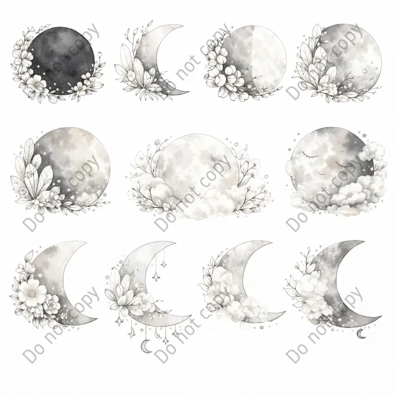 Watercolor Moon Phase Clipart Sets