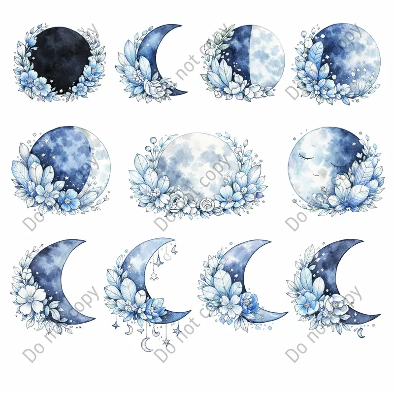 Watercolor Moon Phase Clipart Sets