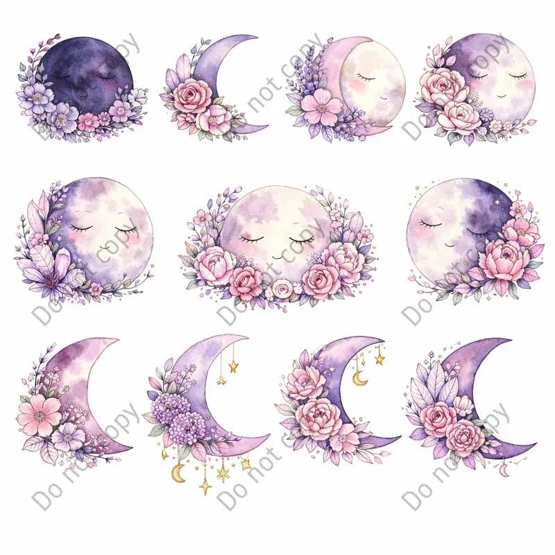 Watercolor Moon Phase Clipart Sets
