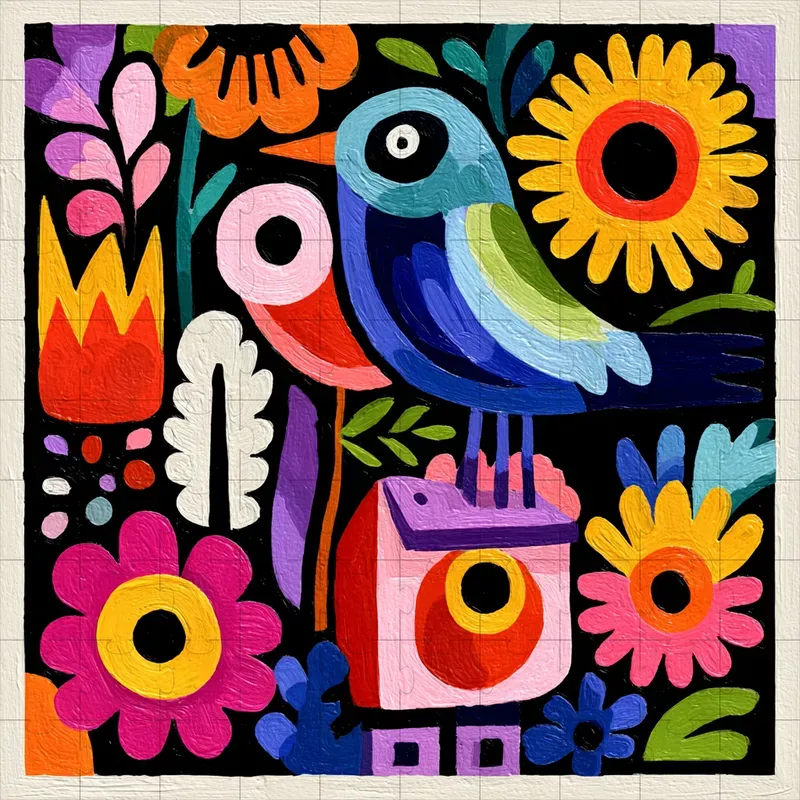 Gouache Folk Art Bold Vibrant