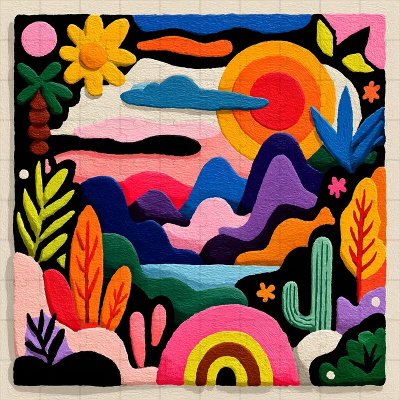 Gouache Folk Art Bold Vibrant