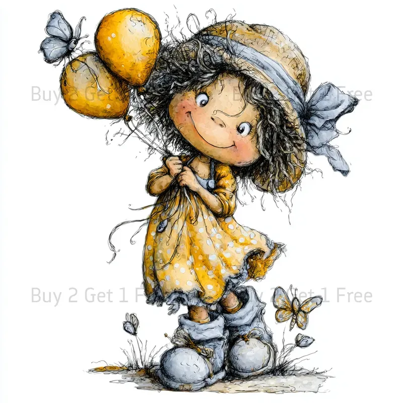 Spring Butterfly Collector Clipart