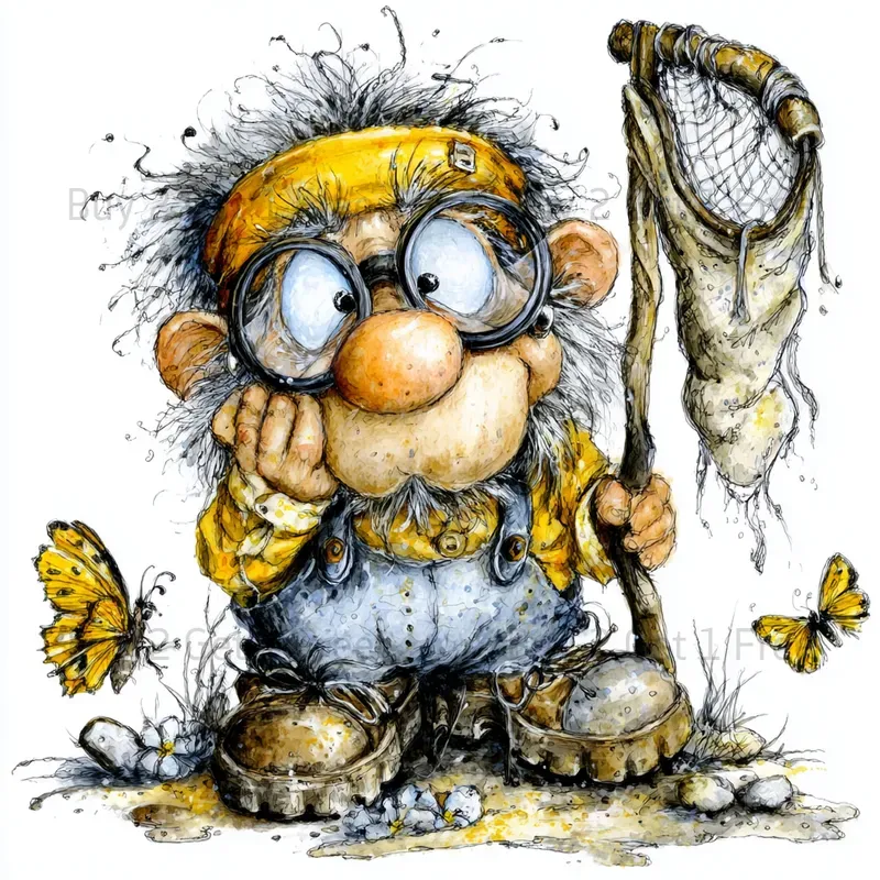 Spring Butterfly Collector Clipart