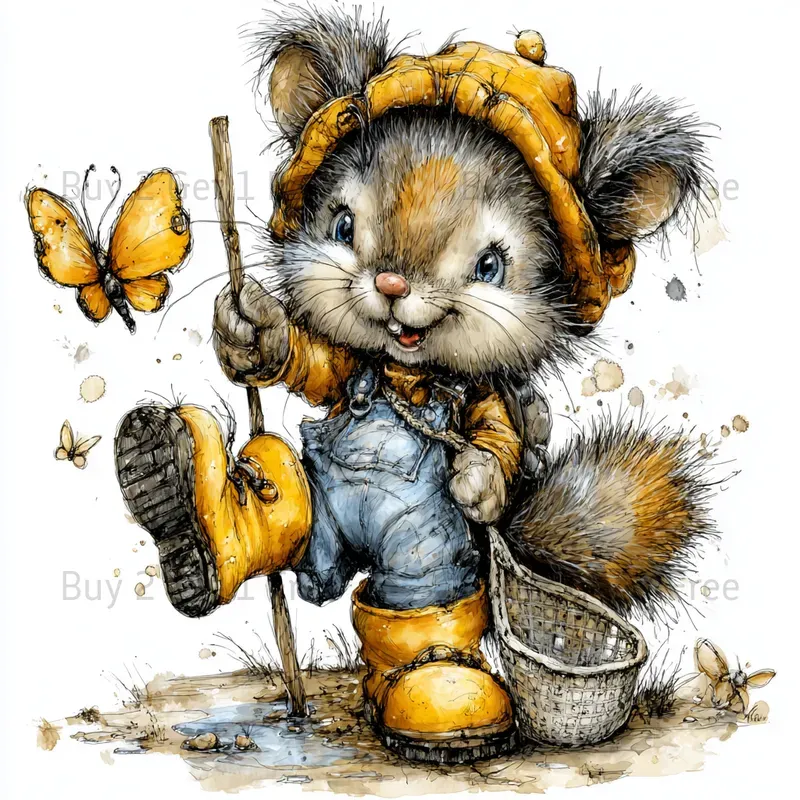 Spring Butterfly Collector Clipart