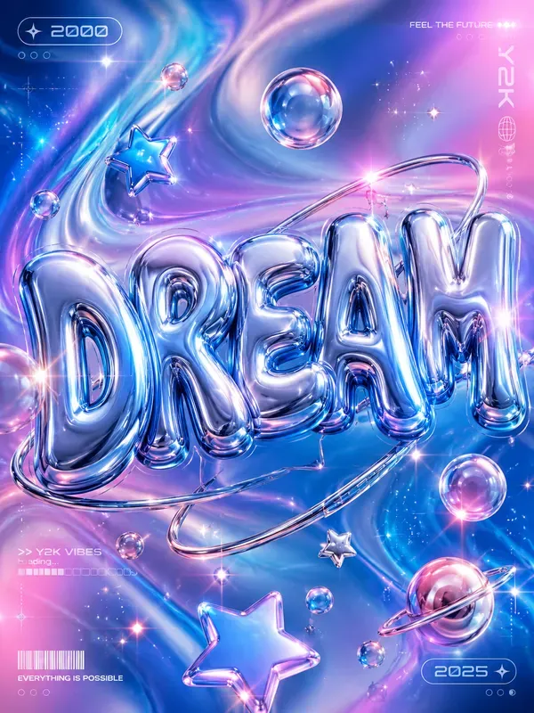 Chrome Bubble 3D Typography Posters
