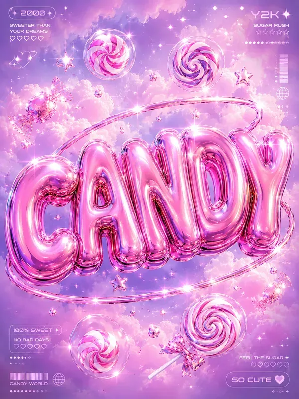 Chrome Bubble 3D Typography Posters