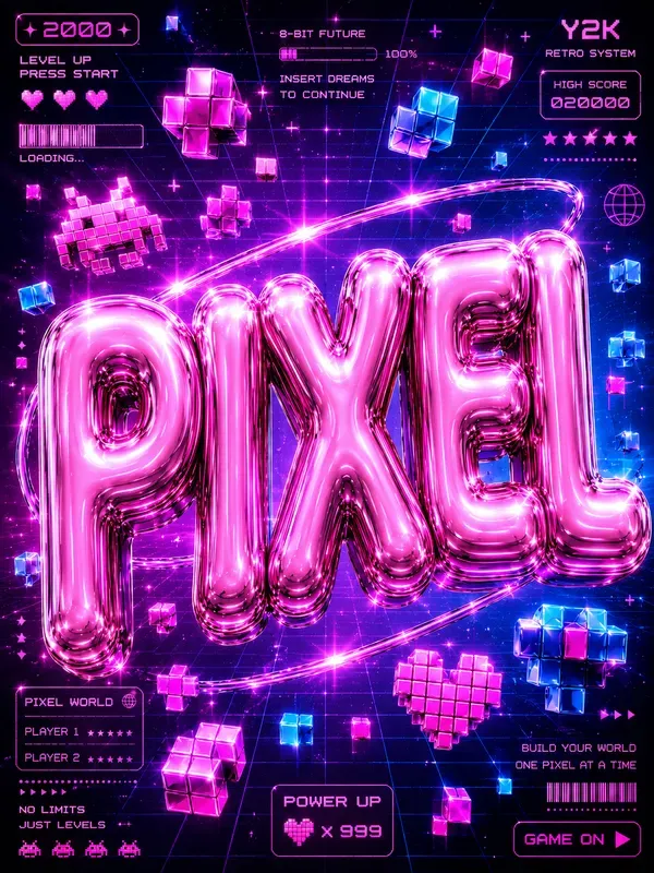 Chrome Bubble 3D Typography Posters