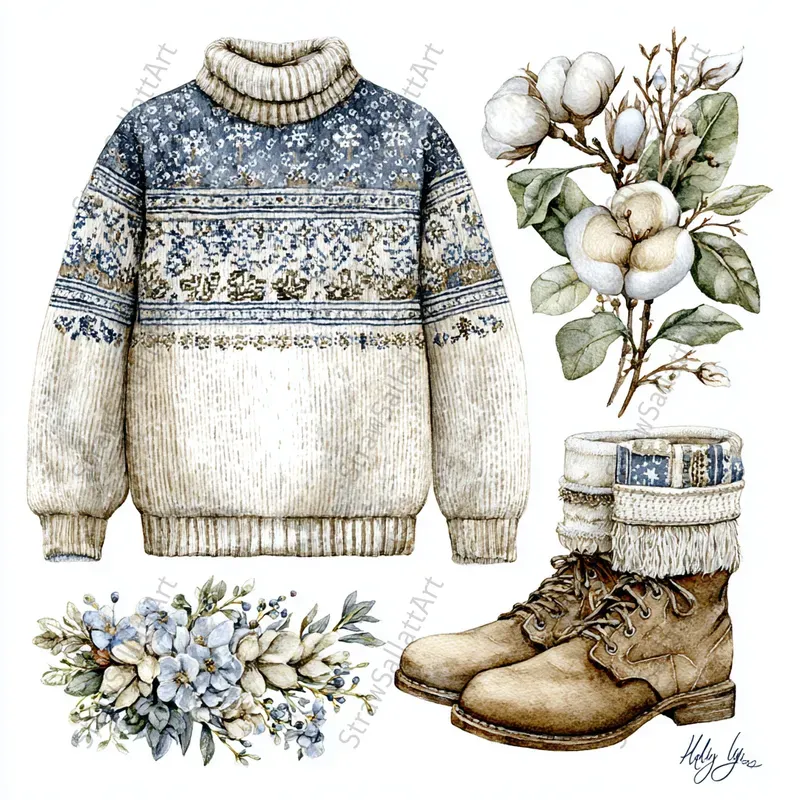 Viral Winter Vintage Watercolor Cliparts