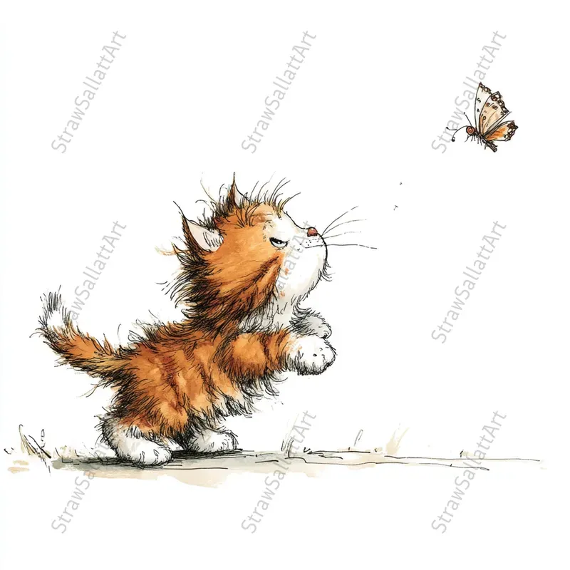 Whimsical Cats Clipart For Tshirt Designs