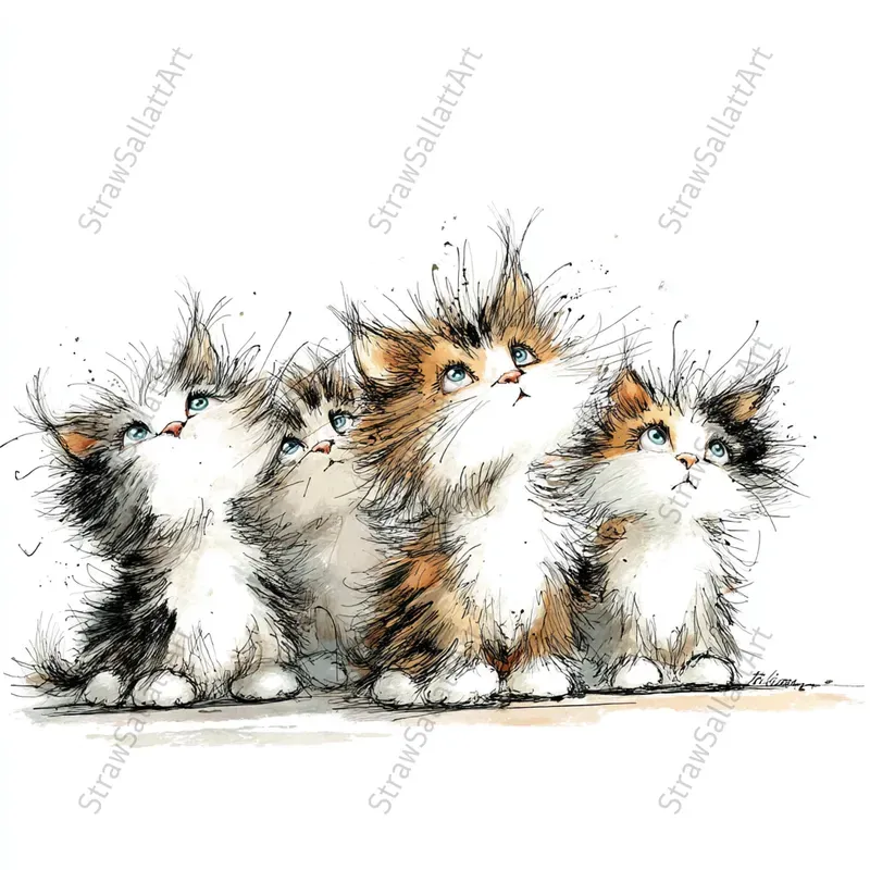 Whimsical Cats Clipart For Tshirt Designs