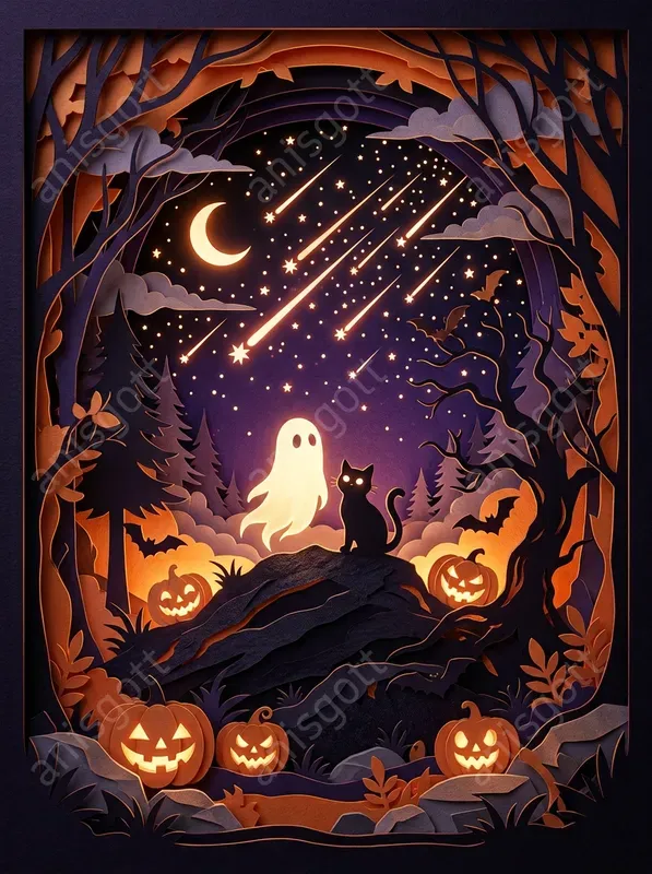 Spooky Halloween Papercut Art Posters