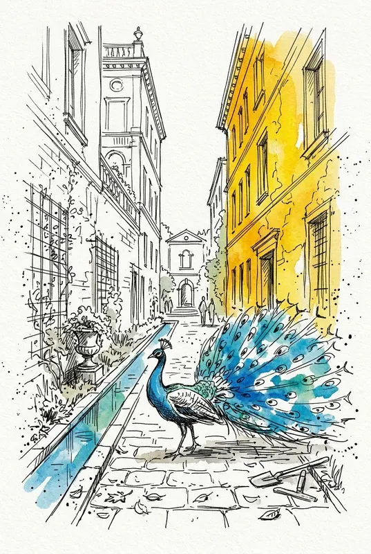Vibrant Urban Ink Sketch Watercolor Art