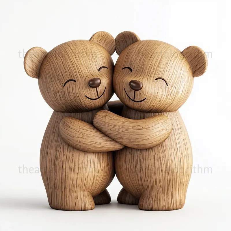 Adorable Wooden Animals Hugging Figurines