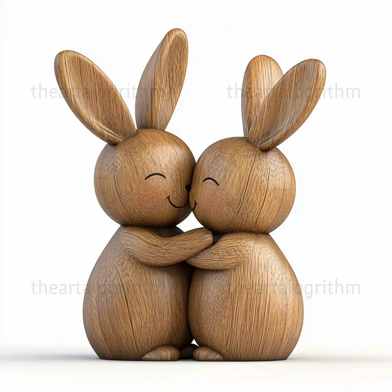 Adorable Wooden Animals Hugging Figurines