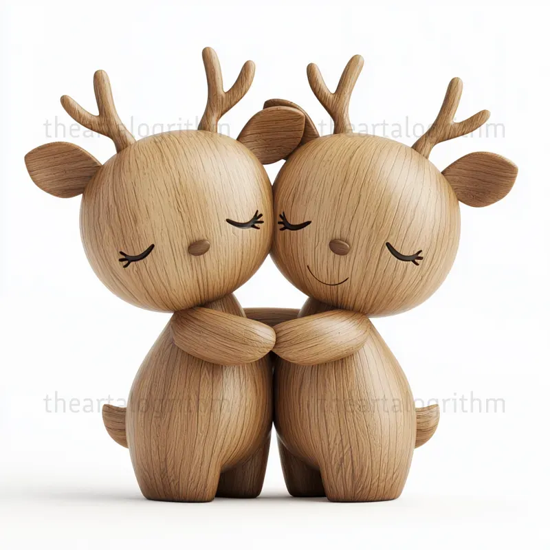 Adorable Wooden Animals Hugging Figurines