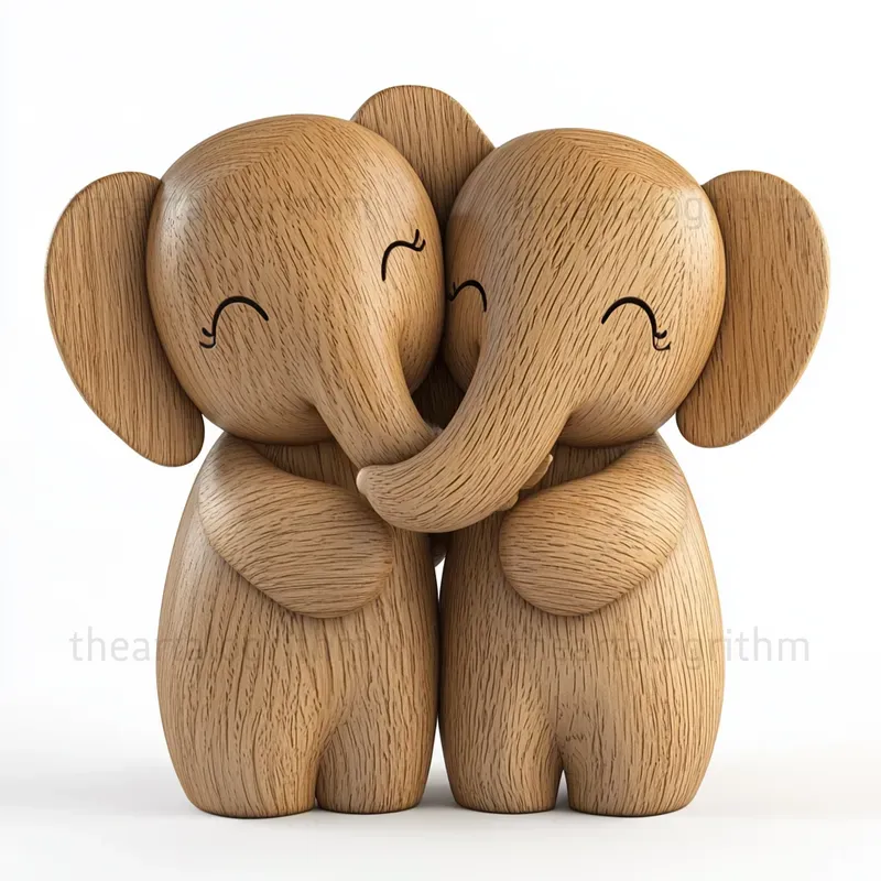 Adorable Wooden Animals Hugging Figurines