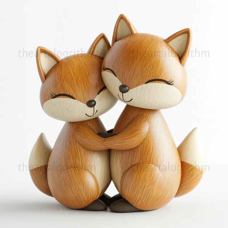 Adorable Wooden Animals Hugging Figurines