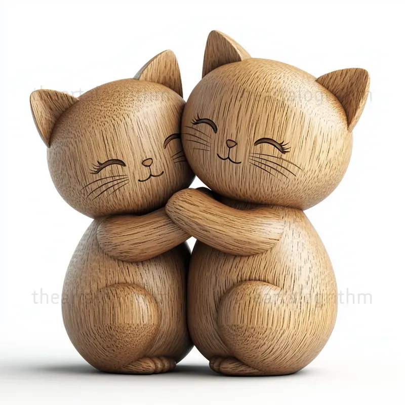 Adorable Wooden Animals Hugging Figurines