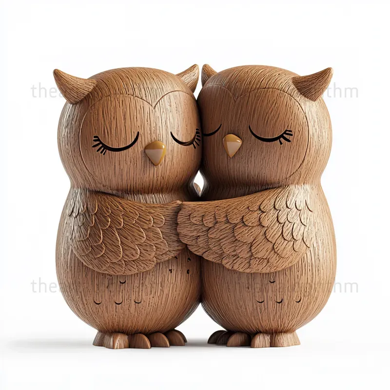 Adorable Wooden Animals Hugging Figurines