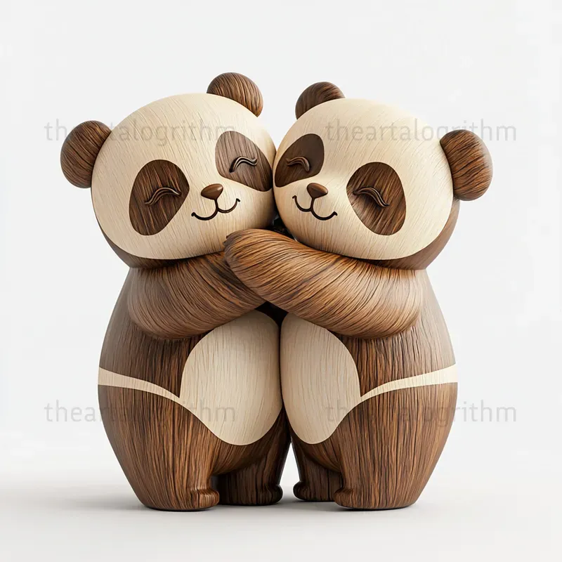 Adorable Wooden Animals Hugging Figurines