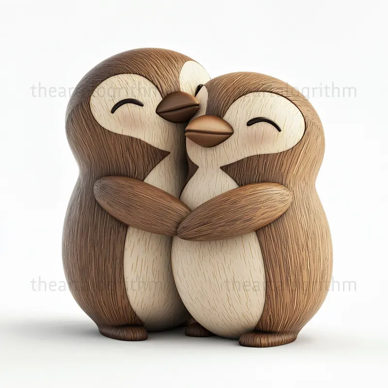 Adorable Wooden Animals Hugging Figurines