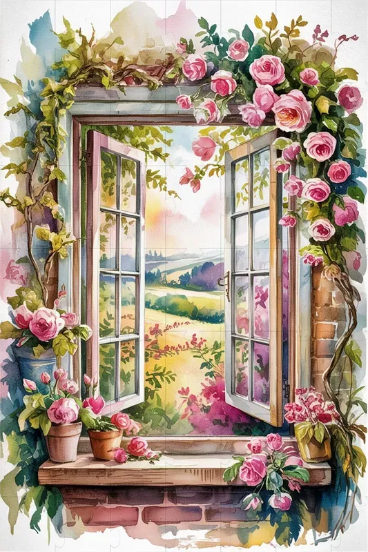 Vintage Window With Flowers Illustrations