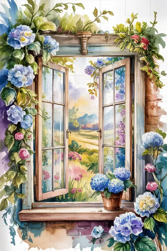 Vintage Window With Flowers Illustrations