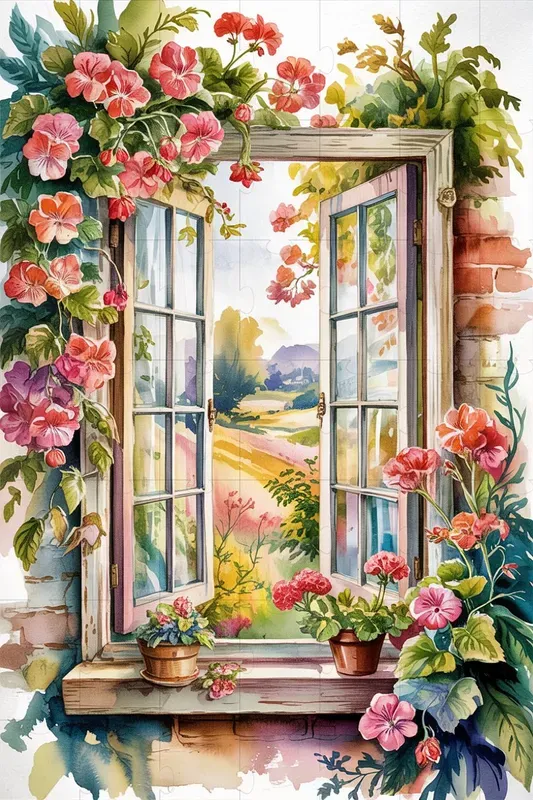 Vintage Window With Flowers Illustrations