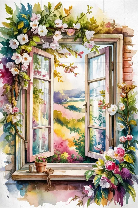 Vintage Window With Flowers Illustrations