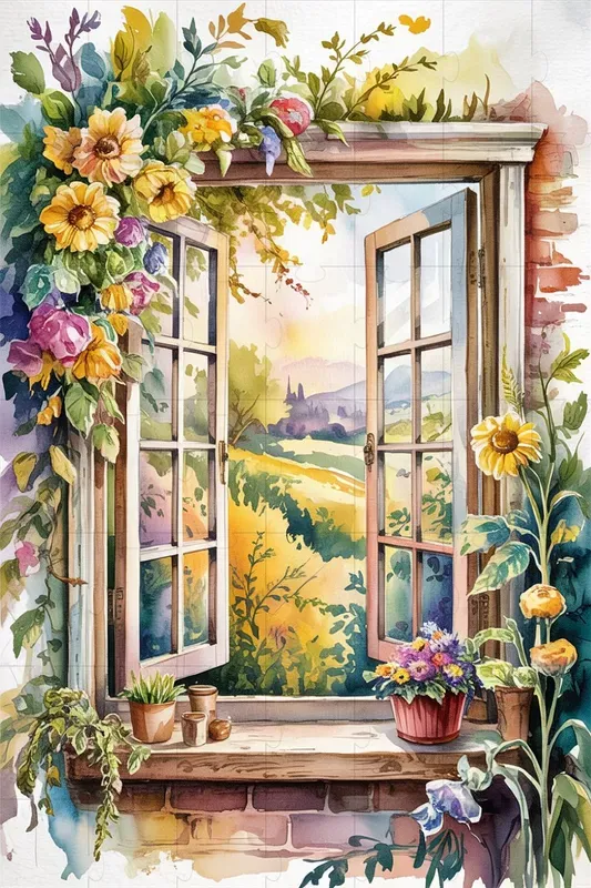 Vintage Window With Flowers Illustrations