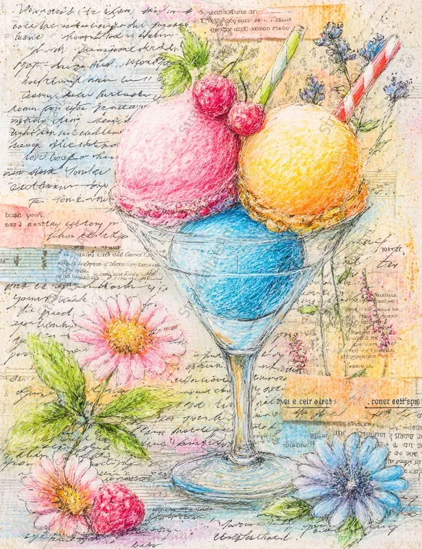 Vibrant Ice Cream Junk Journal Art Pages