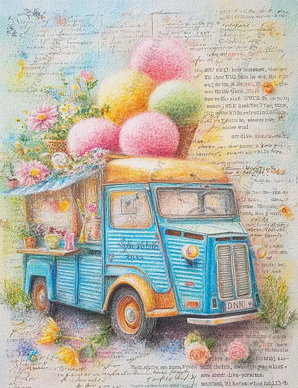 Vibrant Ice Cream Junk Journal Art Pages