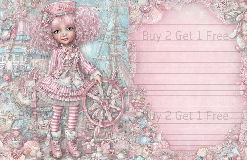 Seaside Steampunk Girl Double Pages
