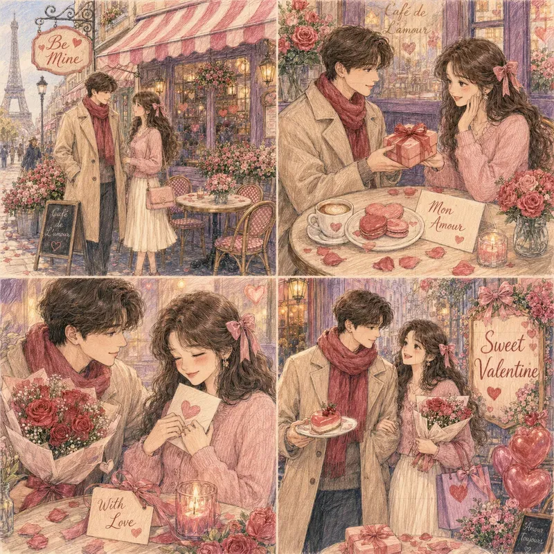 Romantic Valentine Scene Illustrations