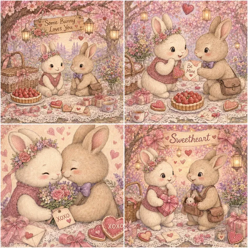 Romantic Valentine Scene Illustrations