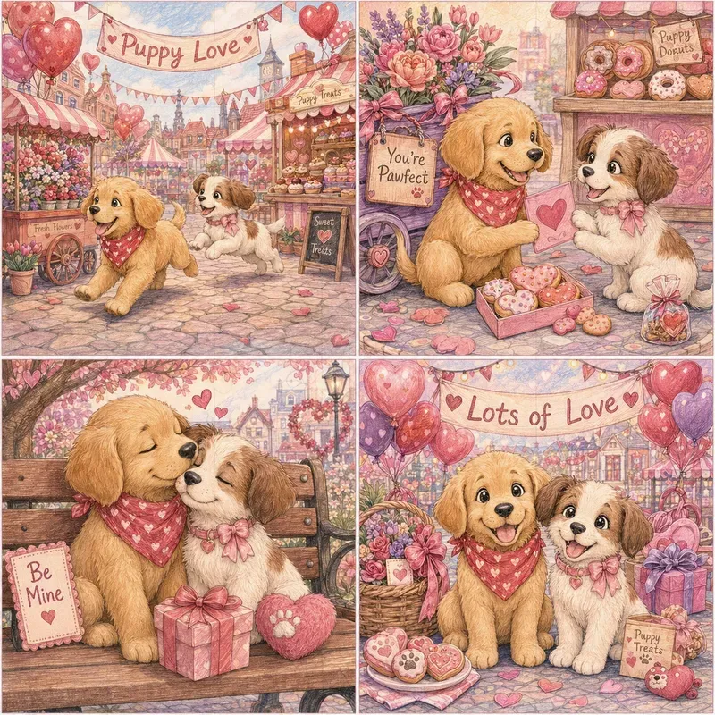 Romantic Valentine Scene Illustrations