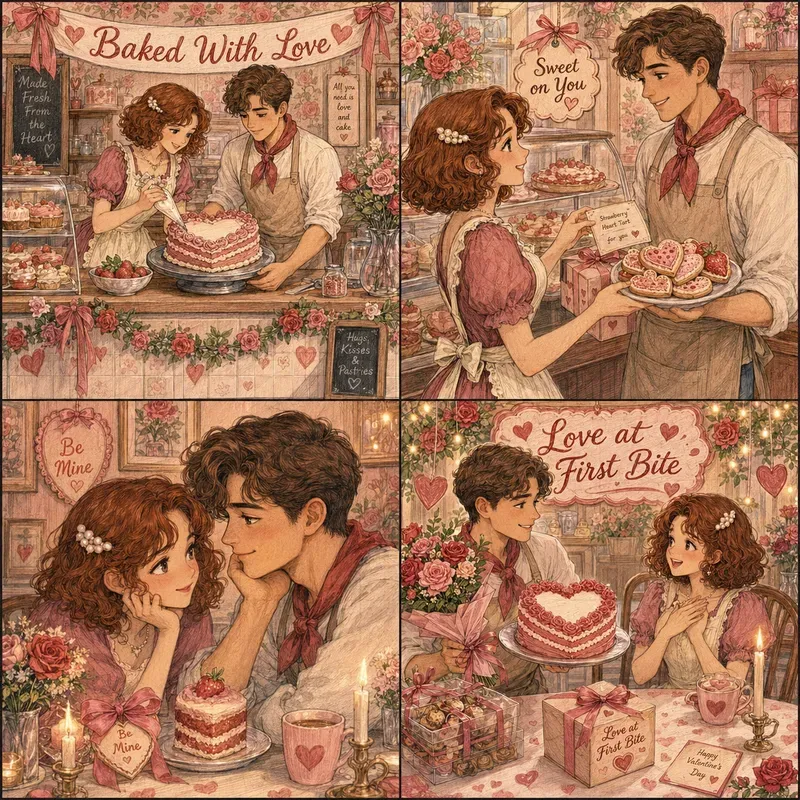 Romantic Valentine Scene Illustrations