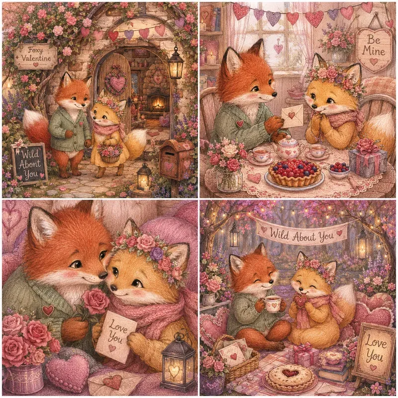 Romantic Valentine Scene Illustrations