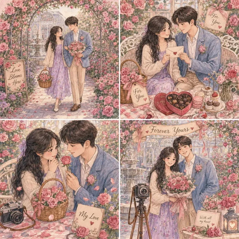 Romantic Valentine Scene Illustrations