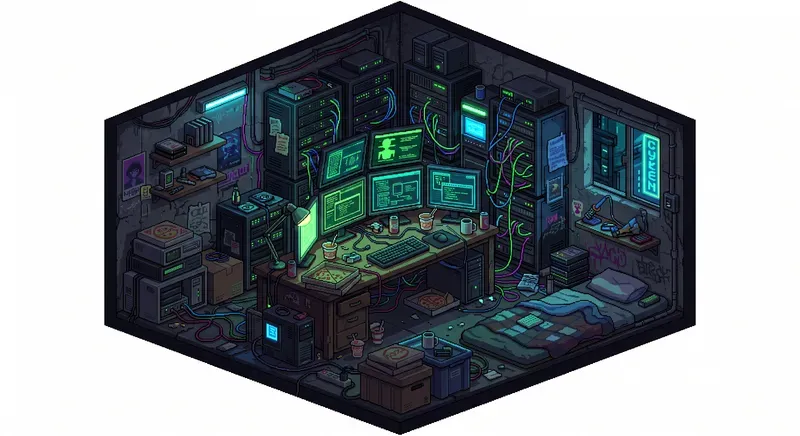 Isometric Cyberpunk Pixel Art Rooms