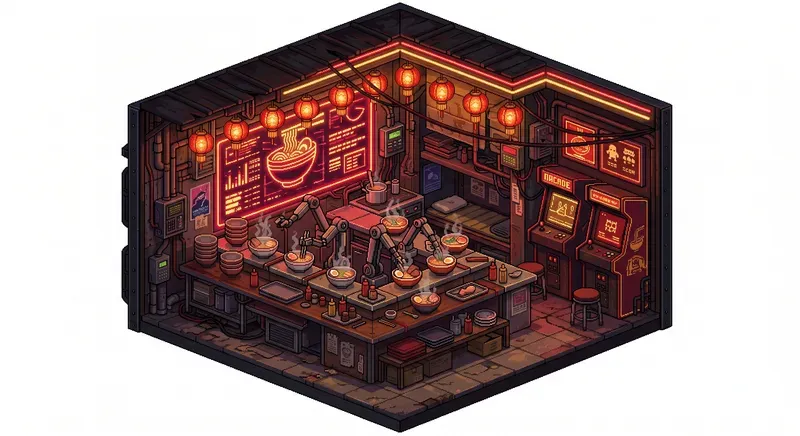 Isometric Cyberpunk Pixel Art Rooms