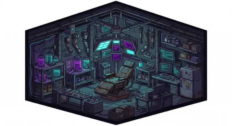 Isometric Cyberpunk Pixel Art Rooms